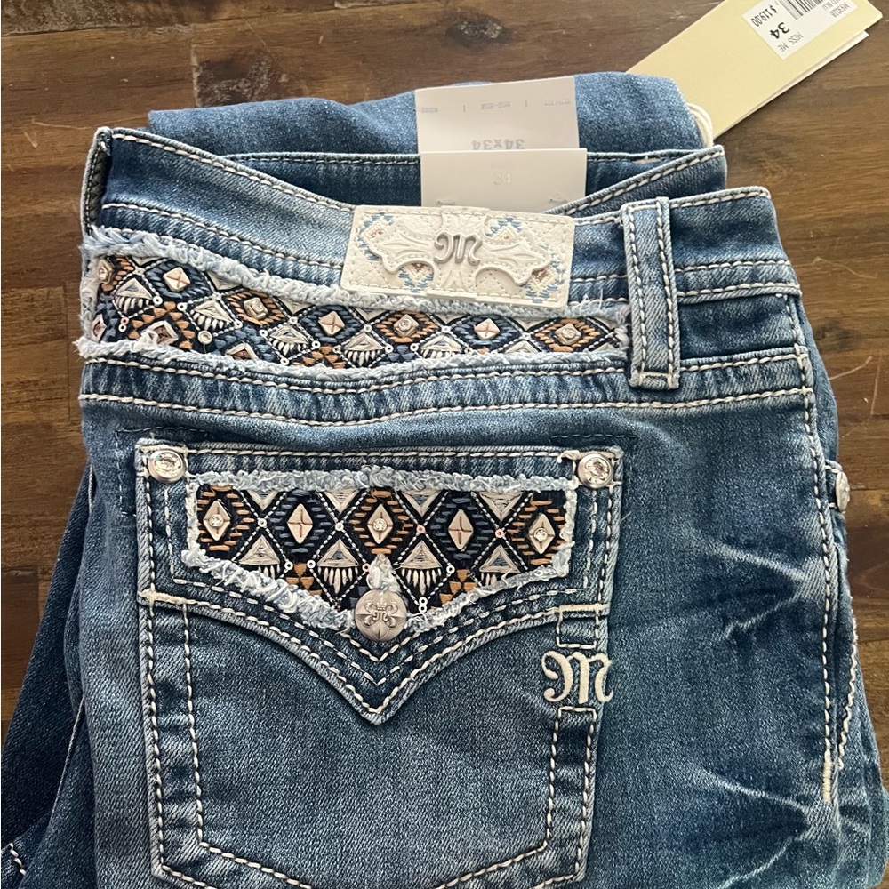 Miss Me Blue Jeans with Embroidered Details